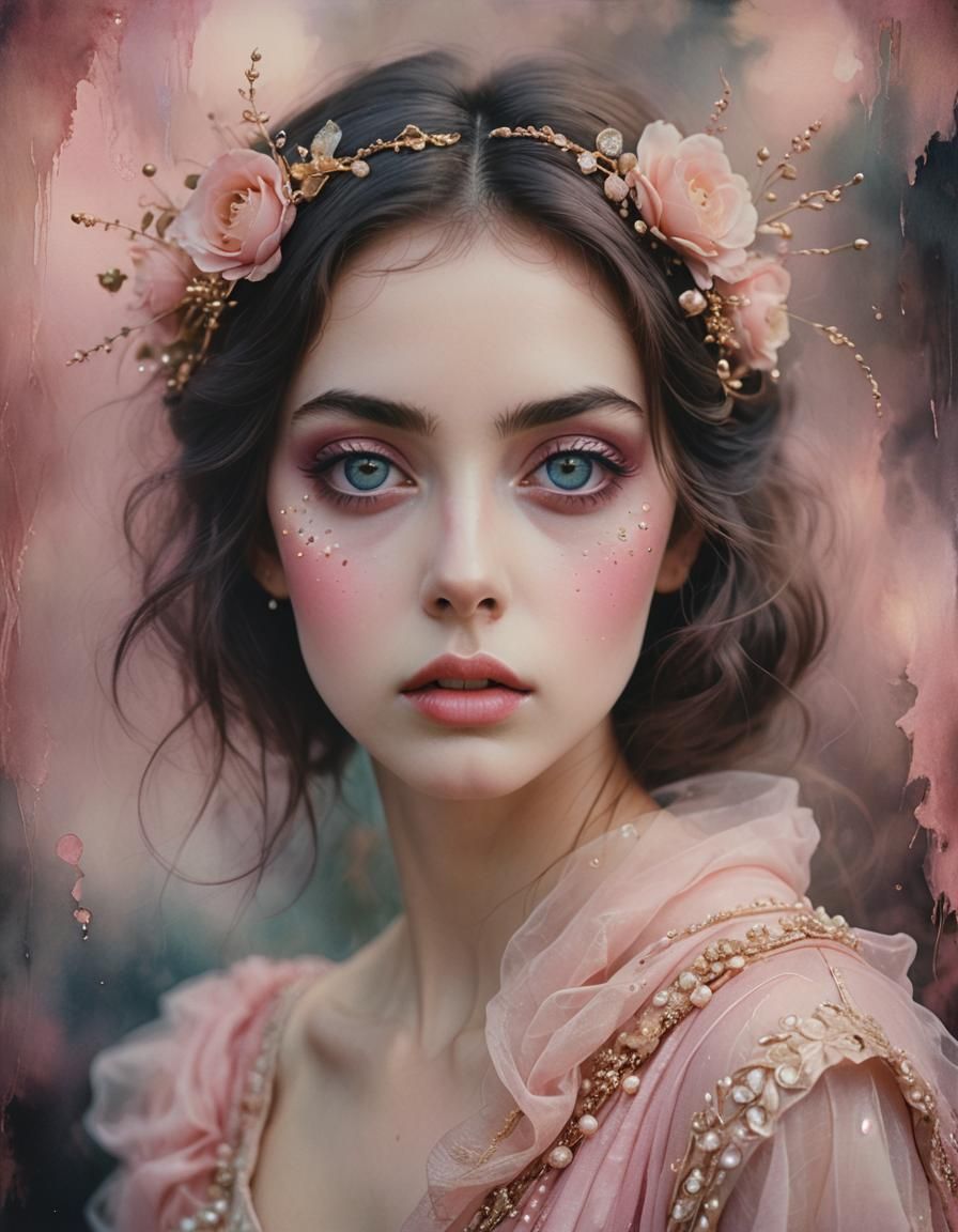 Ethereal Beauty: Surreal Portrait in Watercolor Style