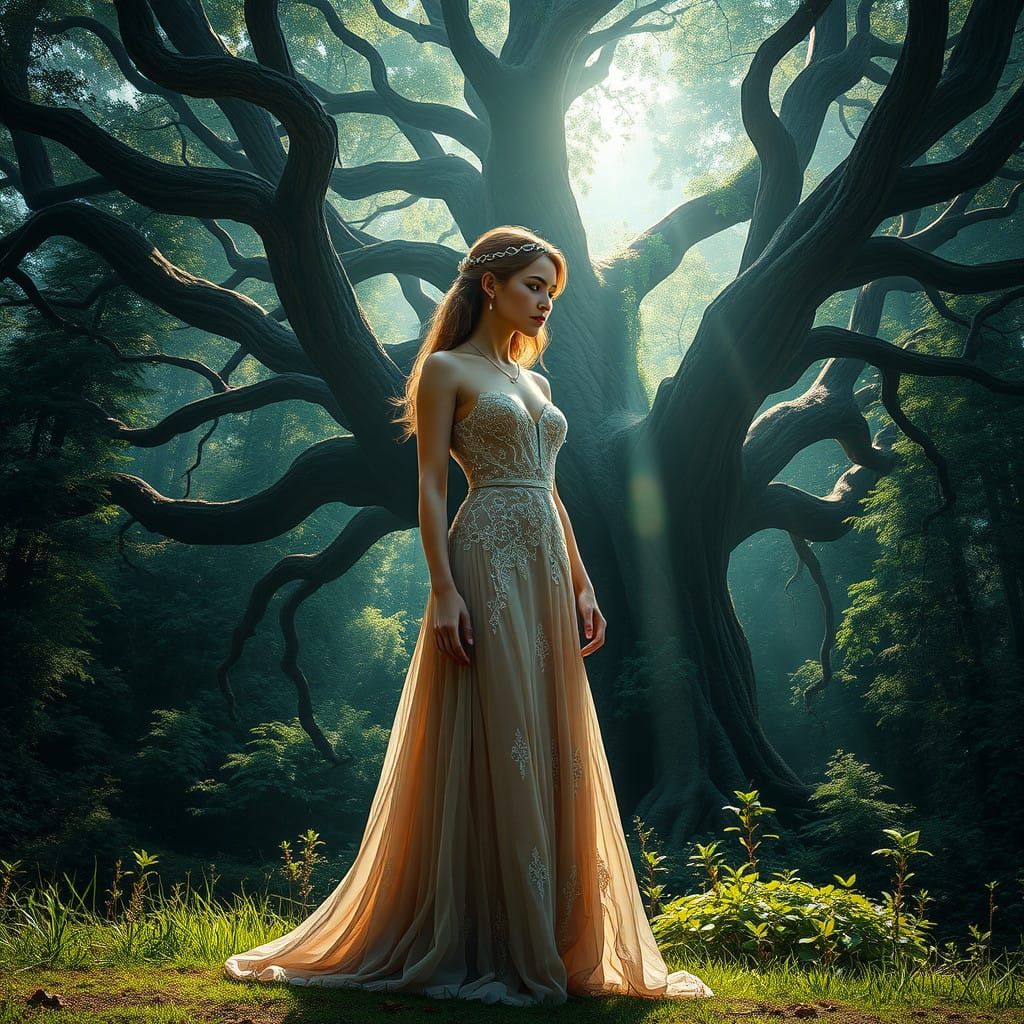 Mystical Woman in Enchanted Forest