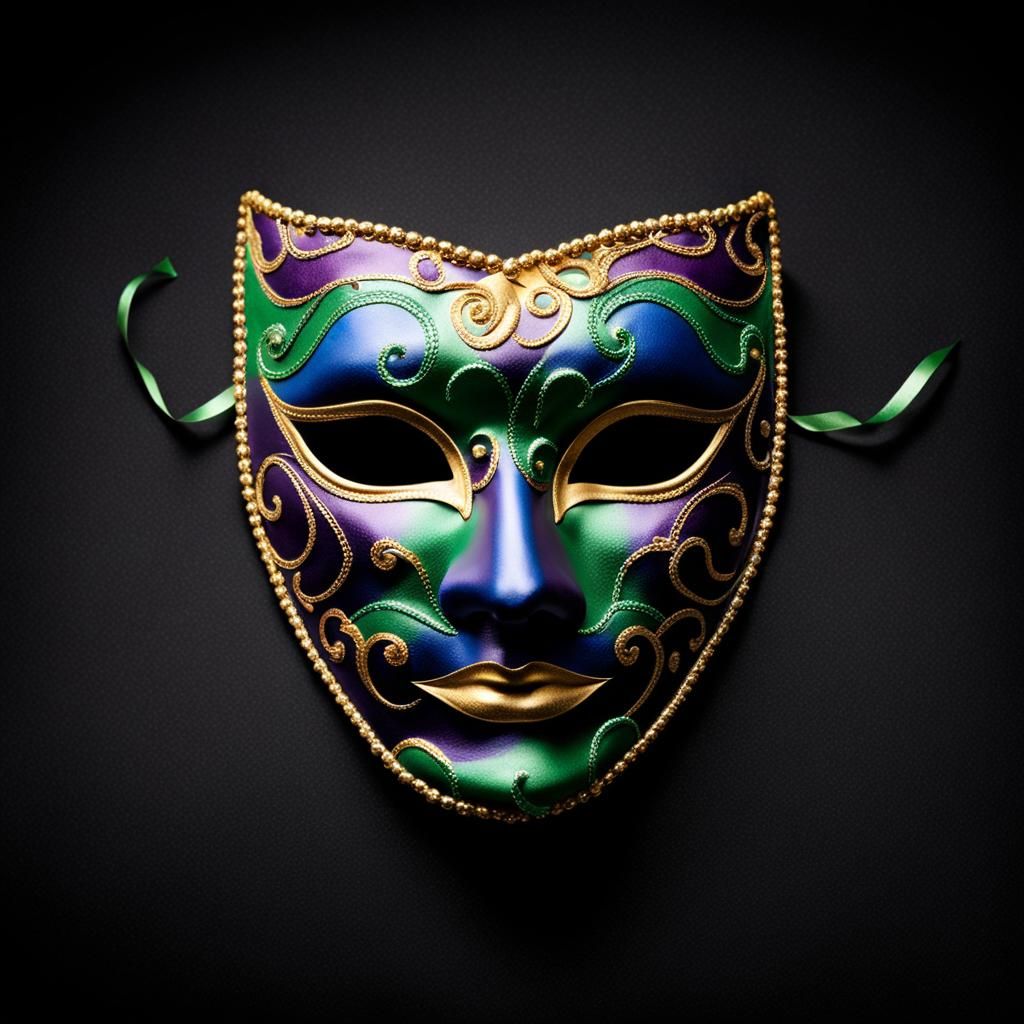 Vibrant Mardi Gras Mask on Black Background