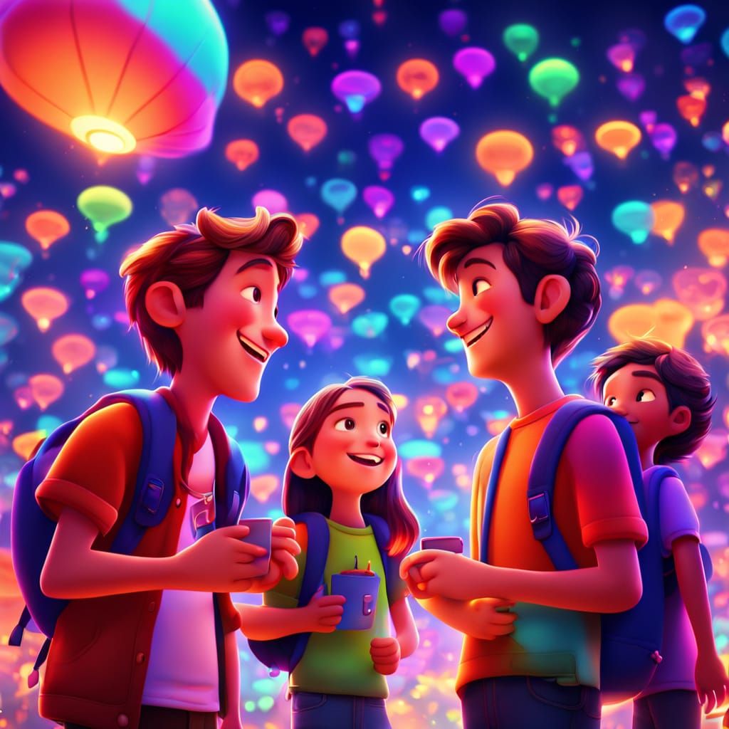 Friends in Vibrant Pixar Style Digital Art