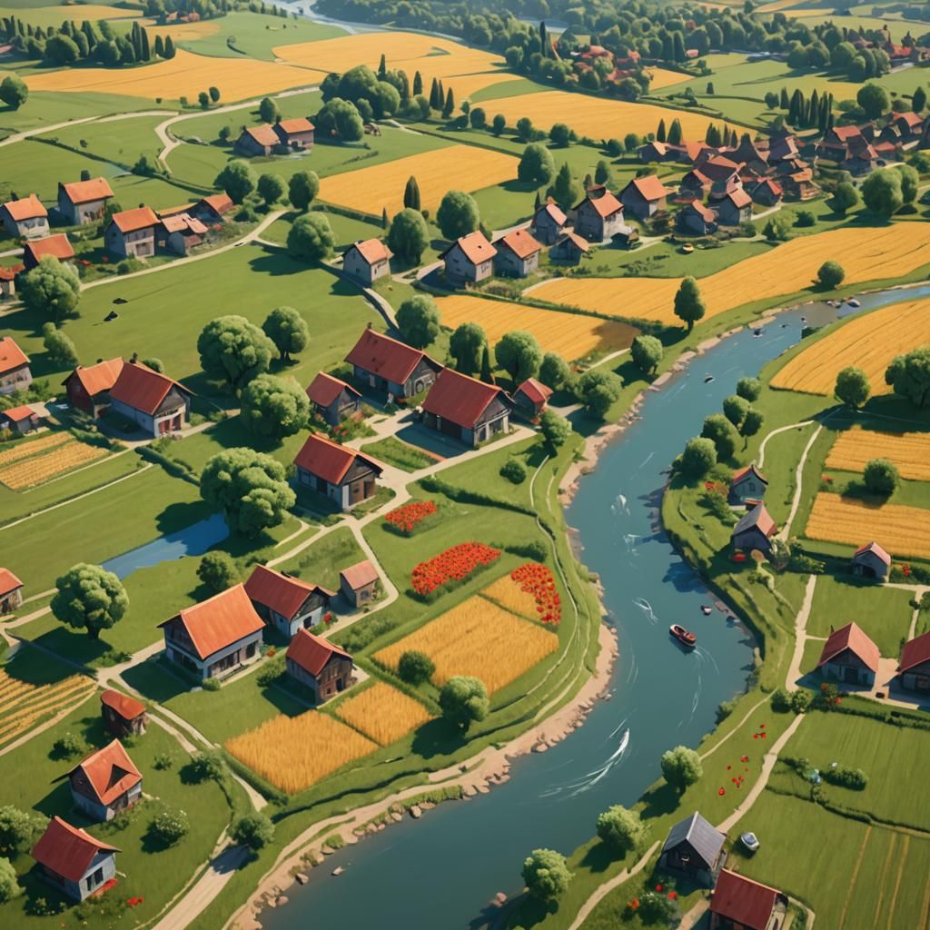 Lush Island Scene with Wheat Fields