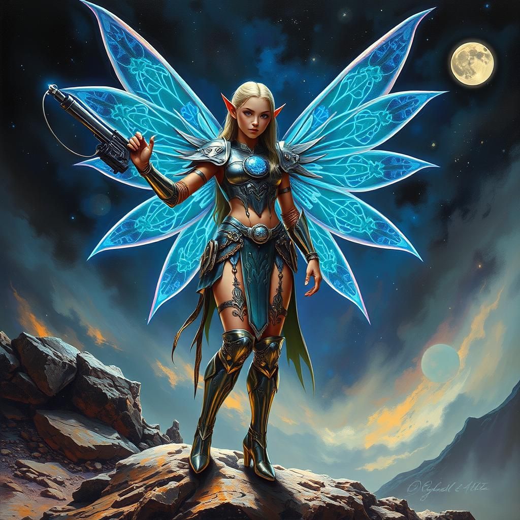 Elf Warrior with Energy Blaster in Heavy Metal Style