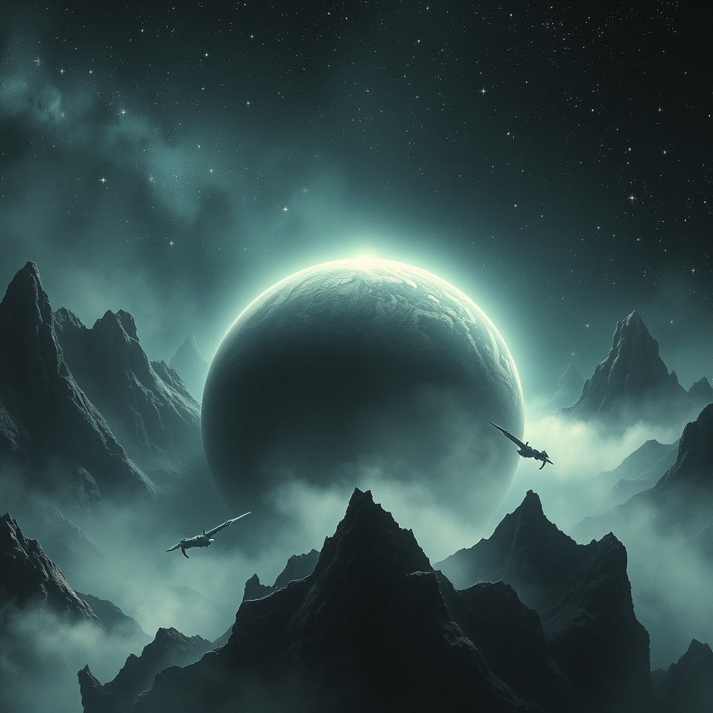 Eerie Space Scene with Foreboding Planet and Stars