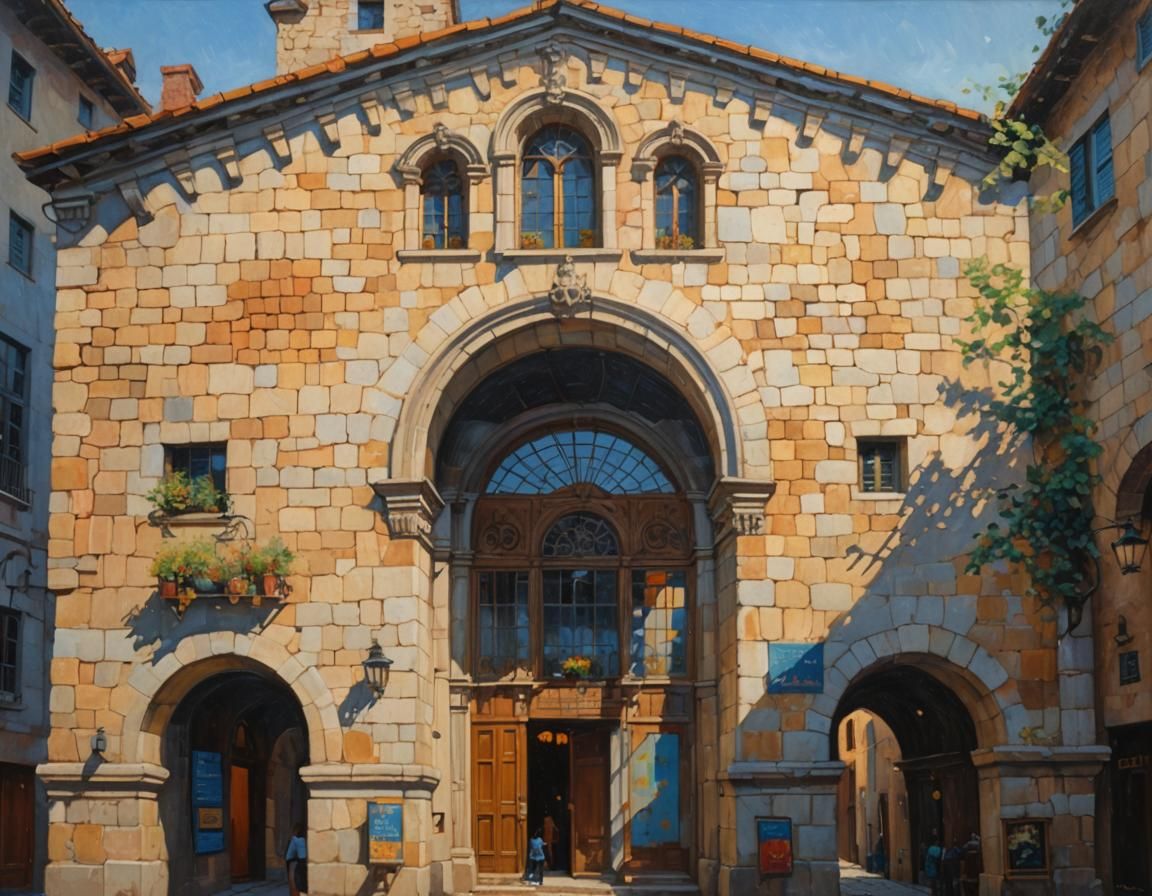 Victorian Building with Chiaroscuro Lighting as Oil Painting
