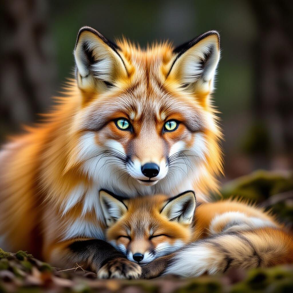Majestic Fox with Cub in German Forest