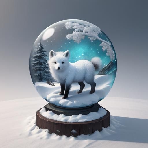 Arctic Fox Cub in Snow Globe: Detailed Matte Painting