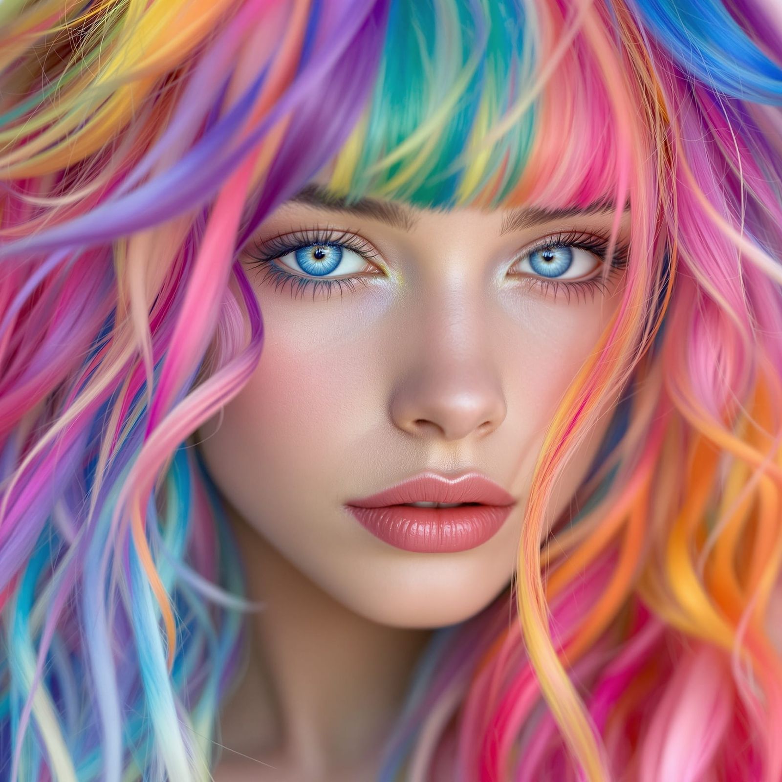 Rainbow Hair Portrait in Art Nouveau Style