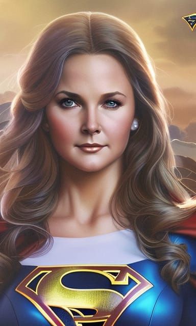 Young lynda carter as supergirl , Insanely detailed face, highly detailed art, smooth, sharp focus, illustration, cinema...