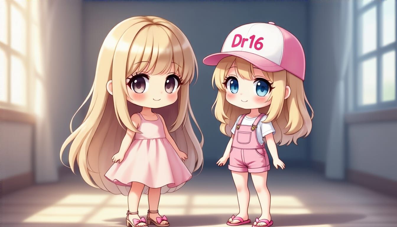 Two Cute Girls in Anime Style Meeting