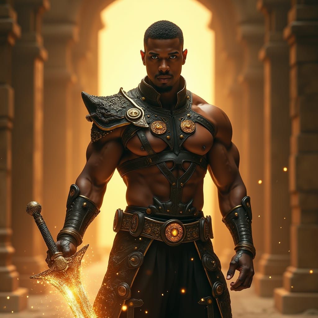 Cosmic Warrior Stands Tall in Ancient Temple