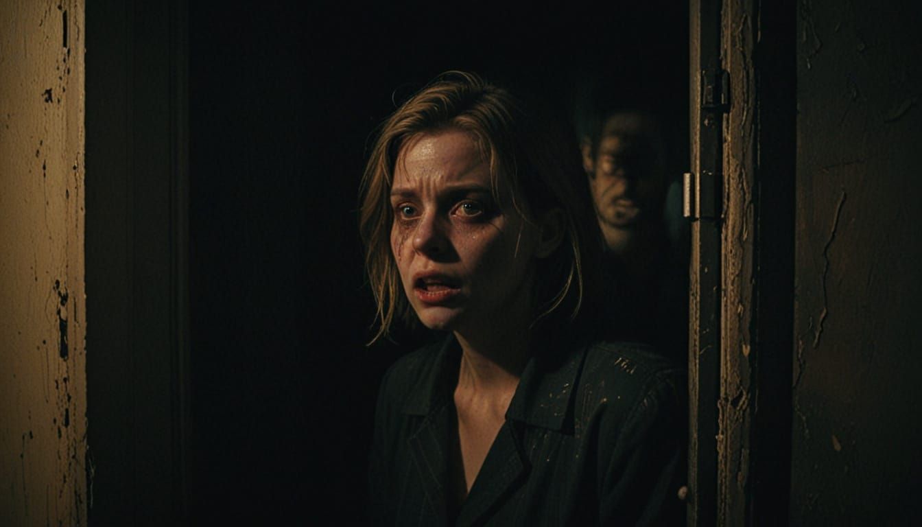 Terrorized Figure in Dark, Claustrophobic Atmosphere
