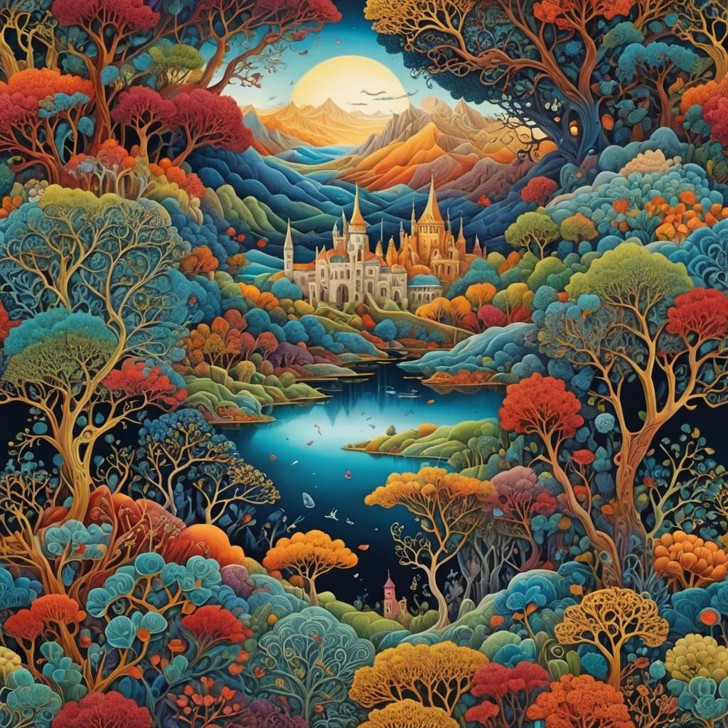 Filigree Surreal Landscape in Intense Color