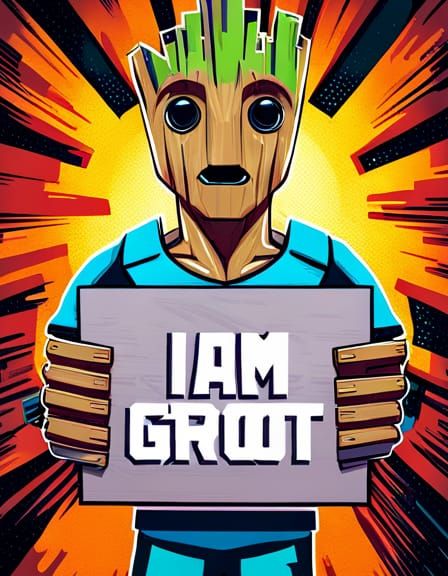 Groot Holds a Sign in Geometric Style