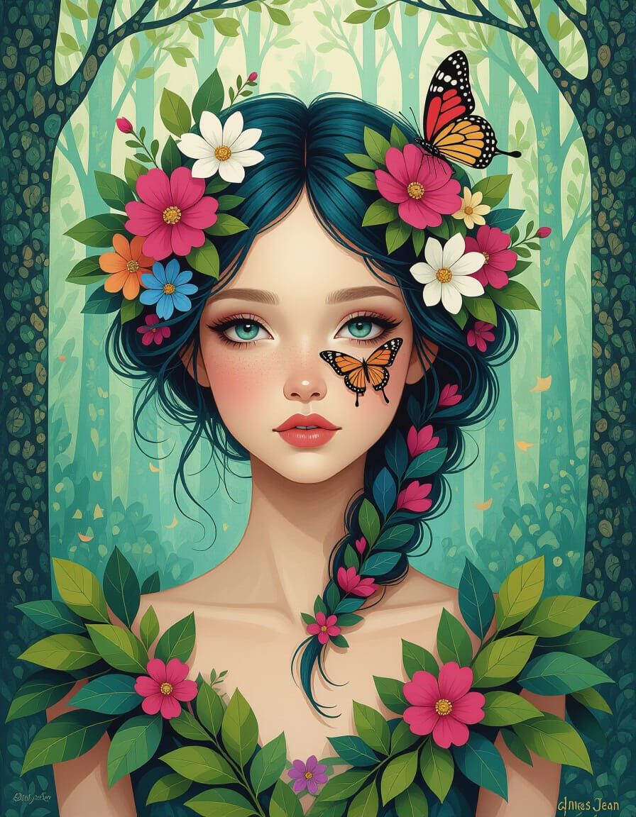 Ethereal Forest Nymph Painting in Whimsical Style