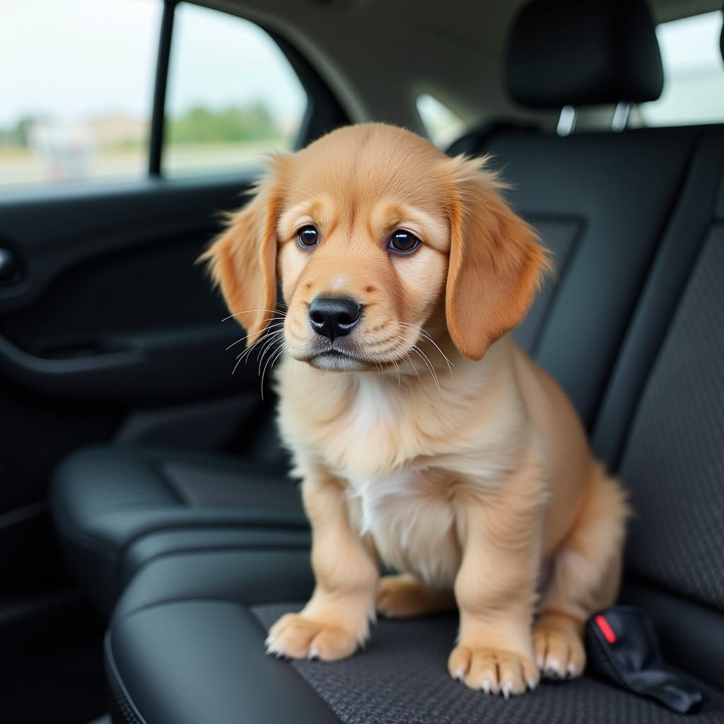 Puppy in a Car Scene