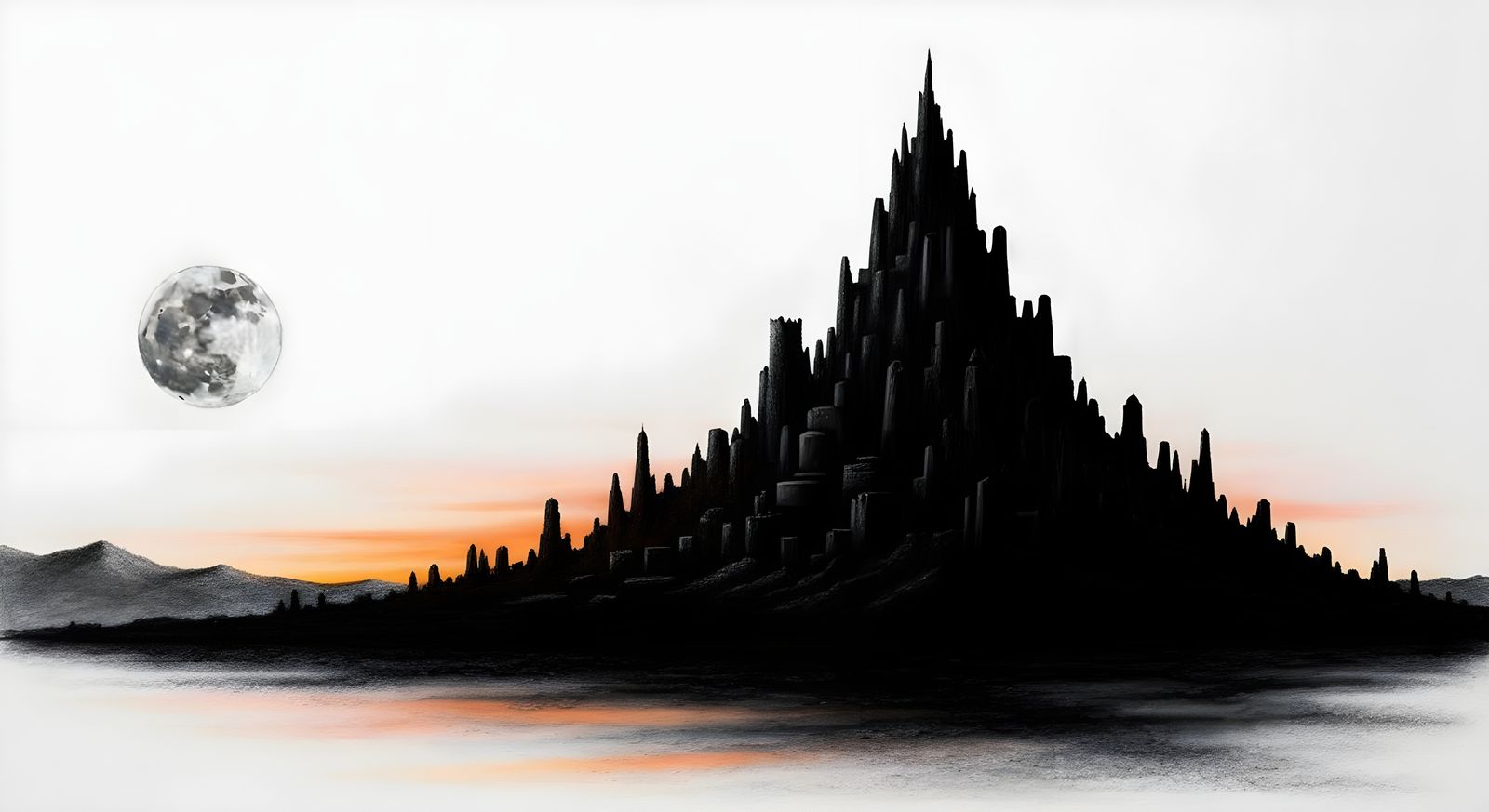 Lost City Silhouette Under Soft Moon Glow