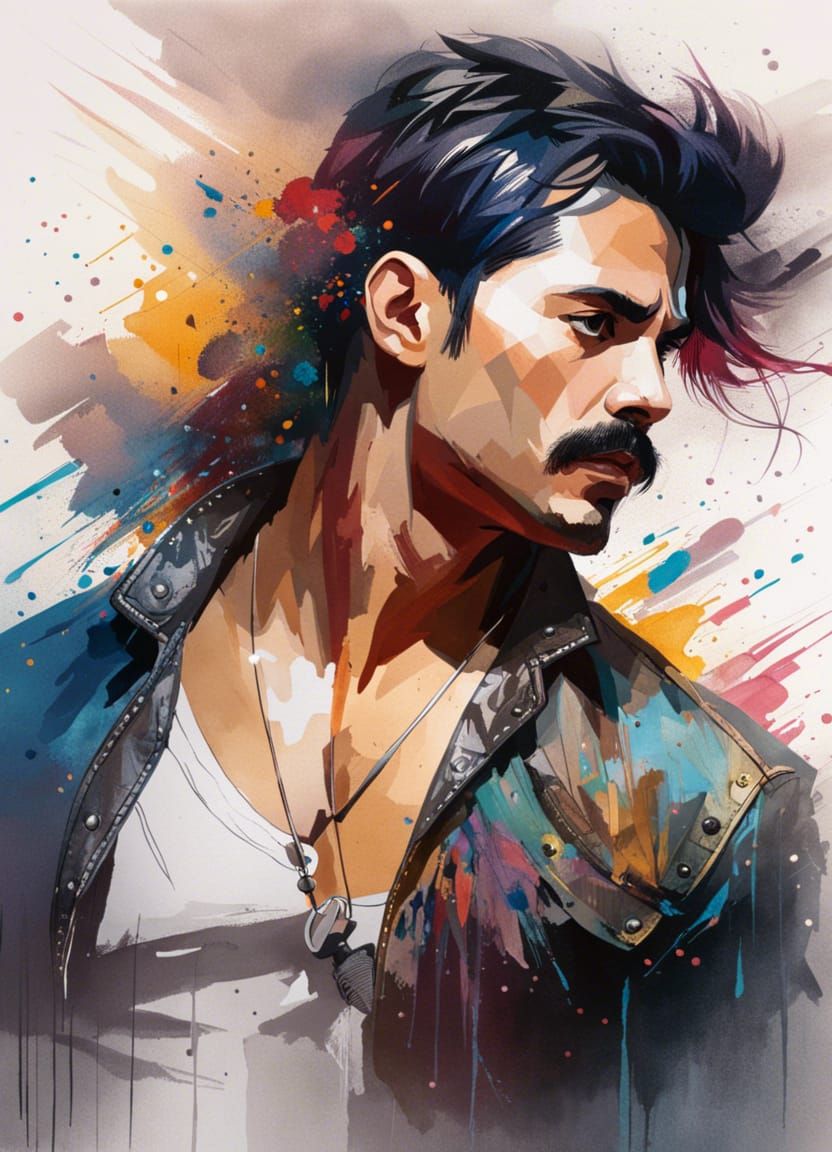 Detailed Watercolor Portrait of Freddie Mercury