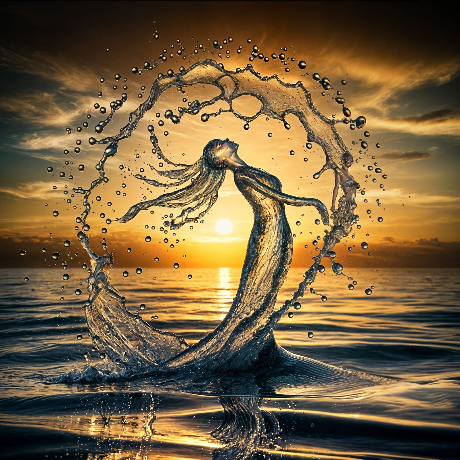 Mermaid Emerges from the Sea in Golden Twilight