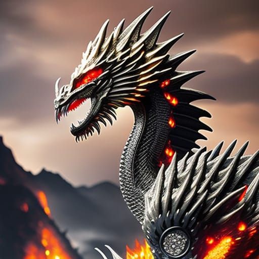 Intricate Chrome Dragon Pencil Sketch