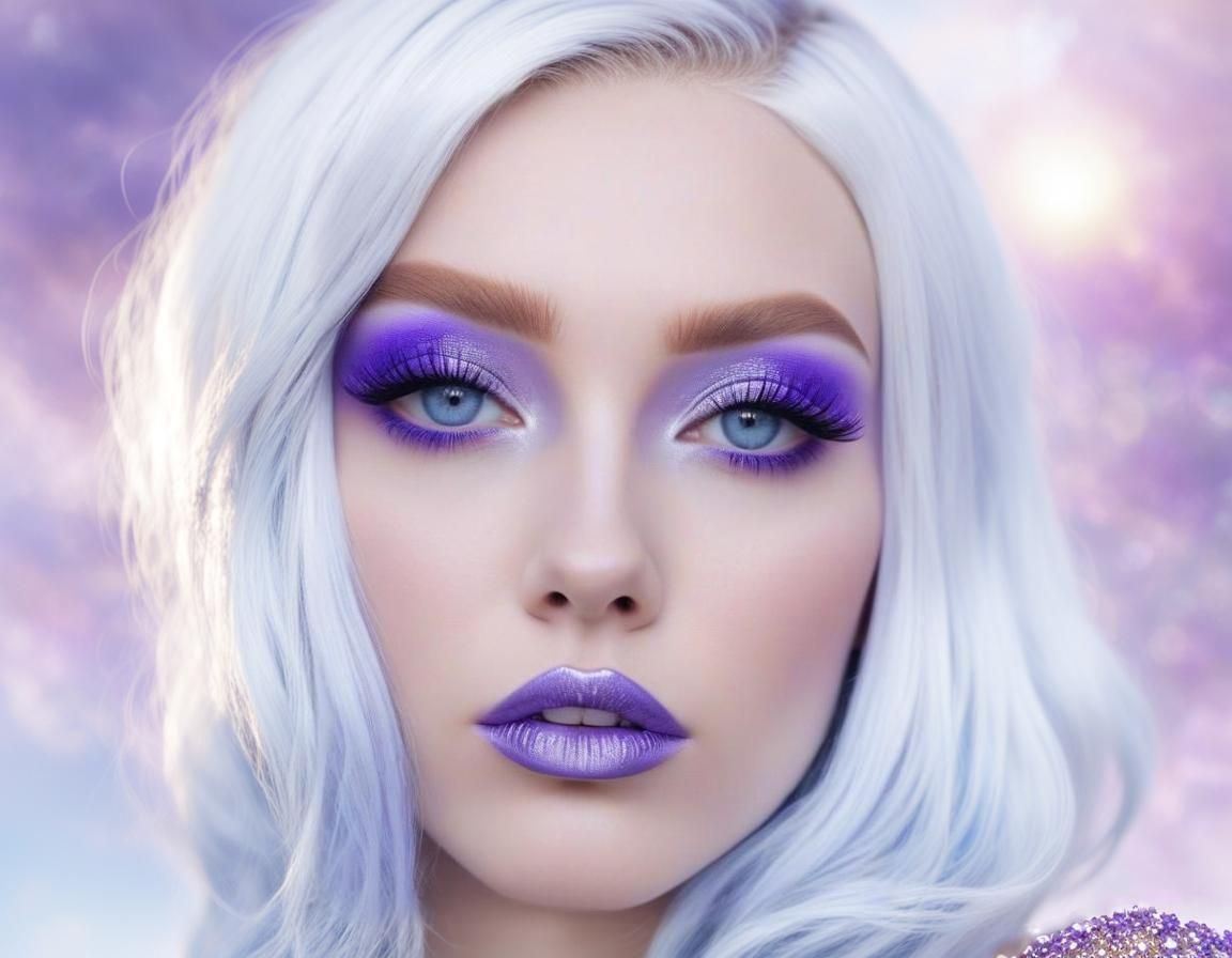 Glamorous beauty young lady with Periwinkle hair and crystal...