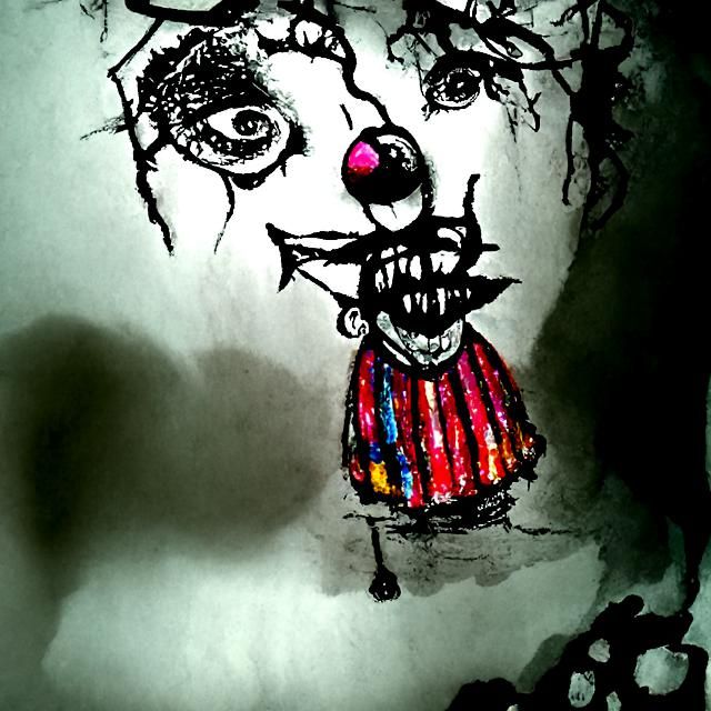 Creepy Gothic Clown Drawing in Tim Burton Style