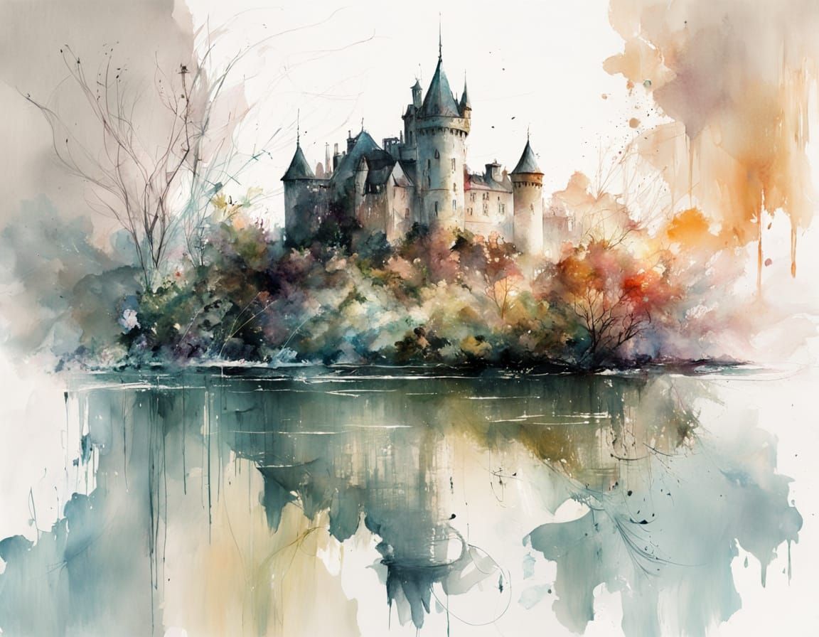 Castle by River at Sunrise Oil Painting