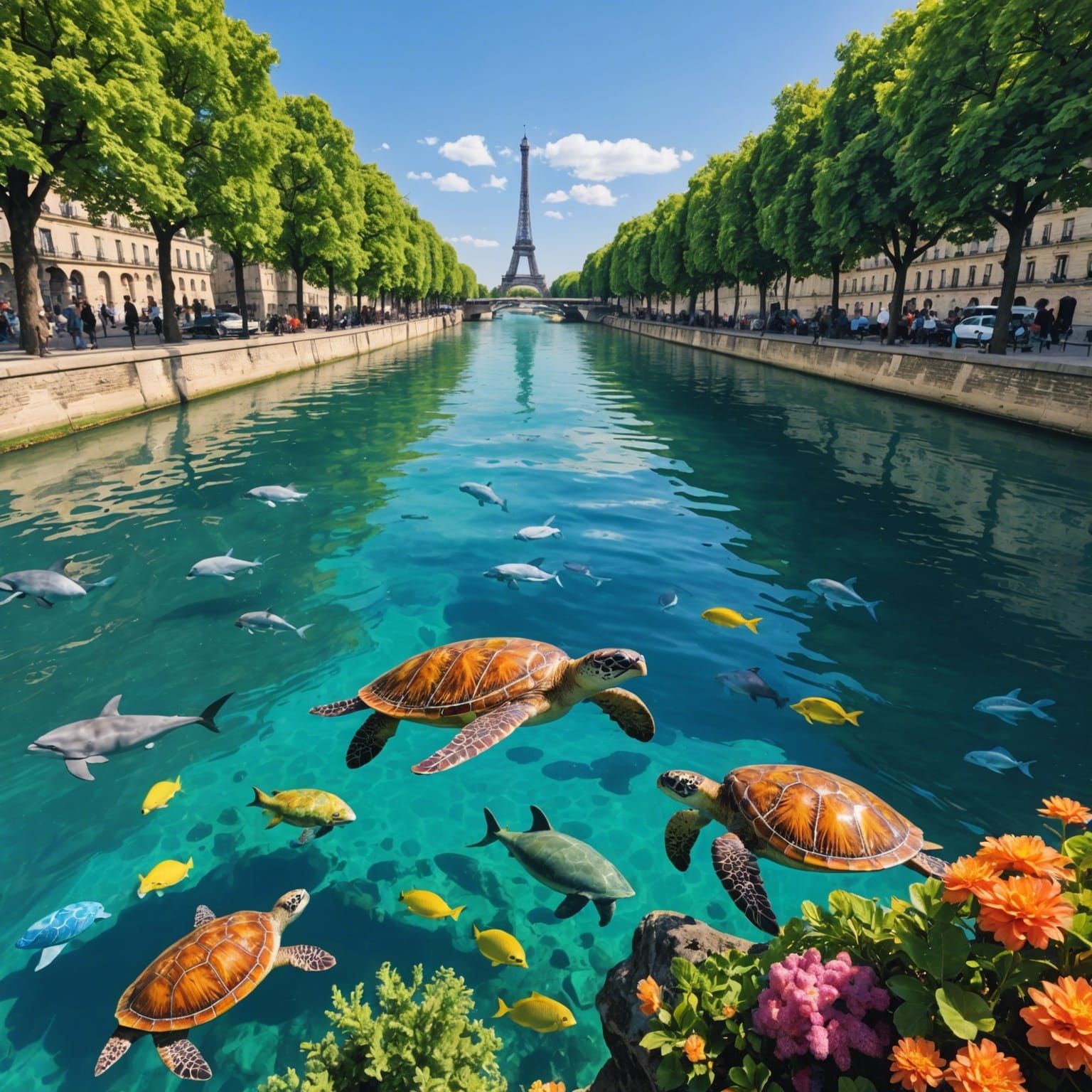 Solarpunk Paris: Seine River Transformed into Tropical Lagoo...
