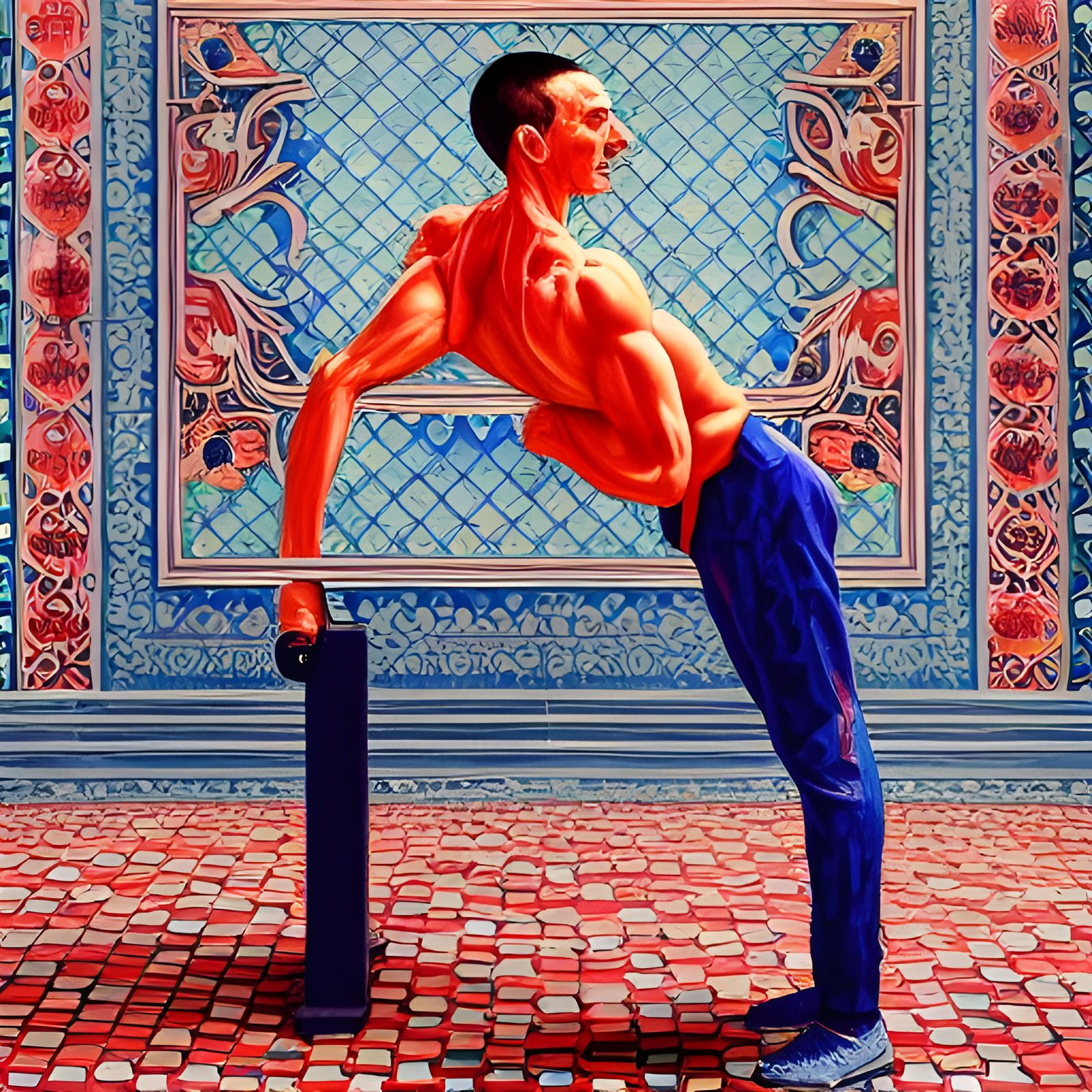 Detailed Man Doing Pushups in Digital Art Style