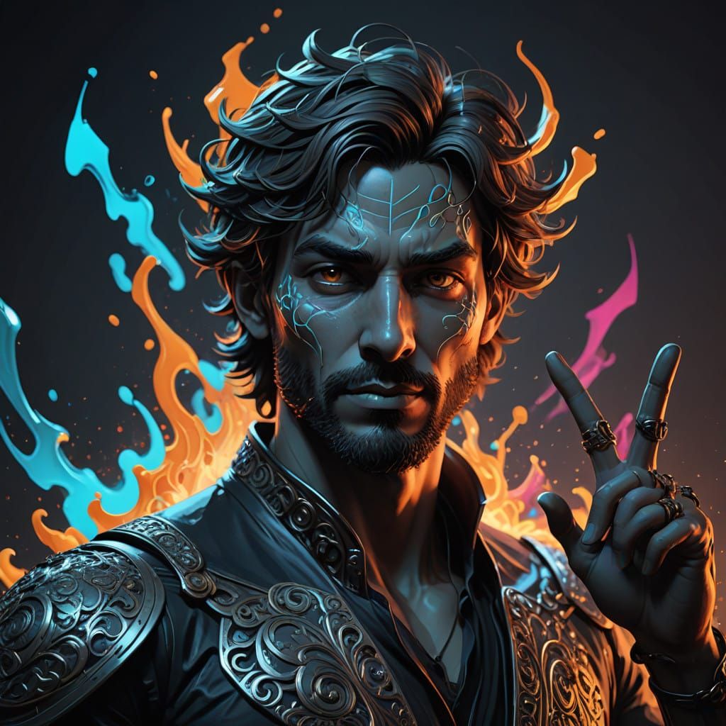 Bold Stickman Portrait in 8K Resolution with Triadic Colors