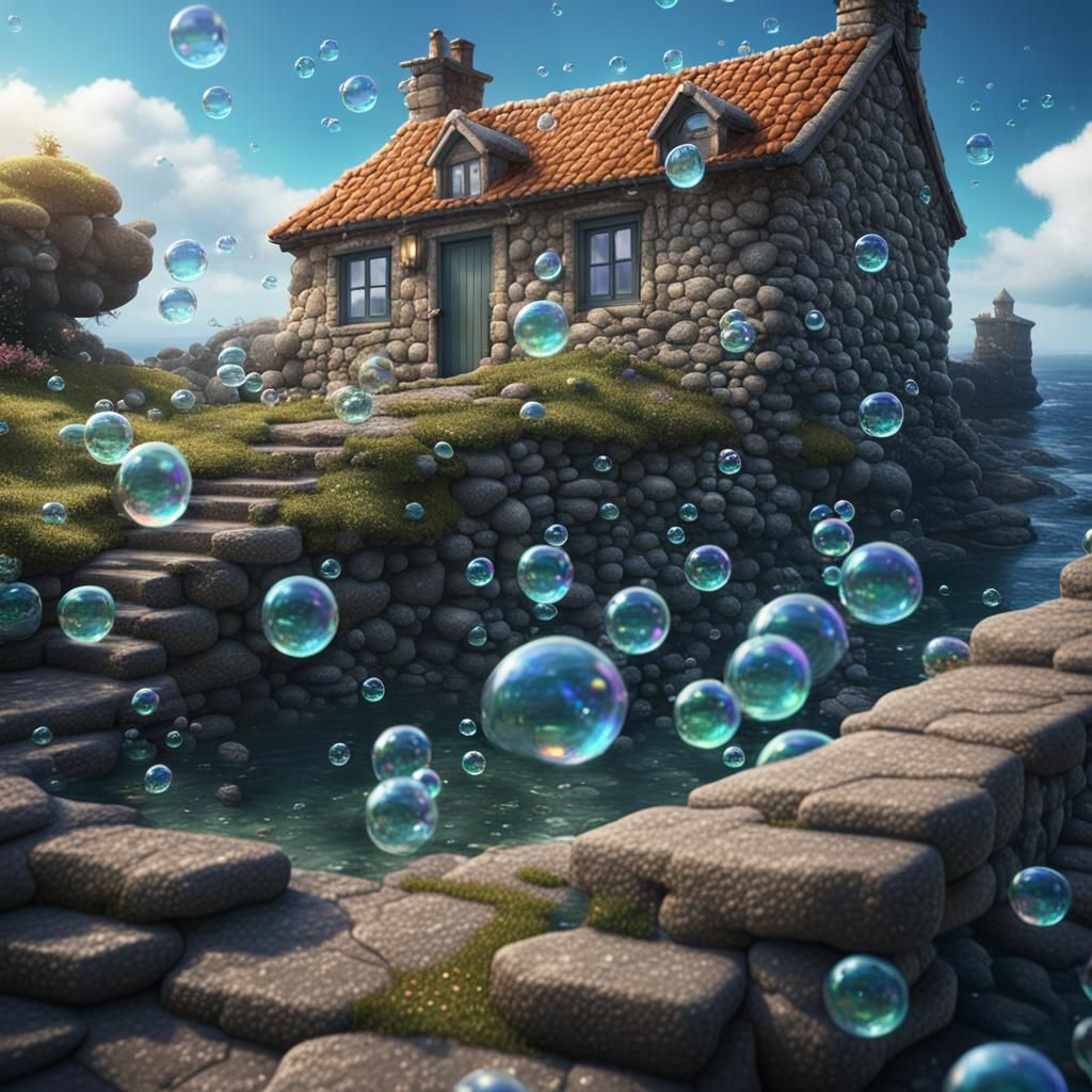 Bubbles Over Stone Cottage: Fantastical Concept Art