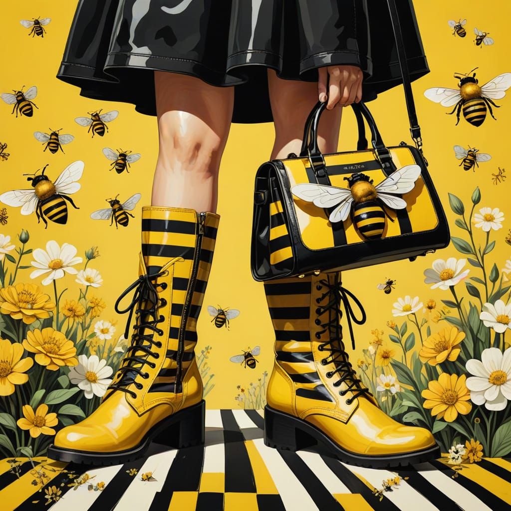 Bee Motif: Whimsical Fashion Illustration in Digital Art