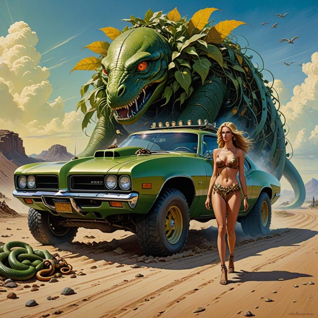 Adam and Eve Explore a Surreal Beach Landscape