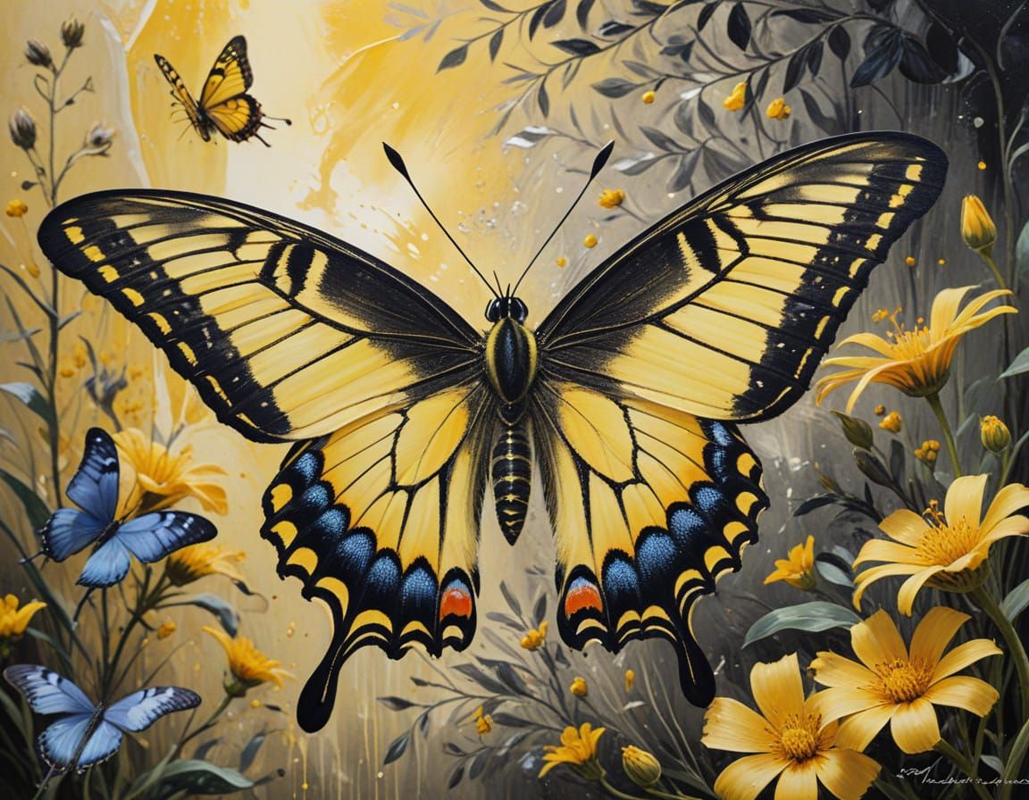 Vibrant Swallowtail Butterfly in Mid-Flight, with Intricate...