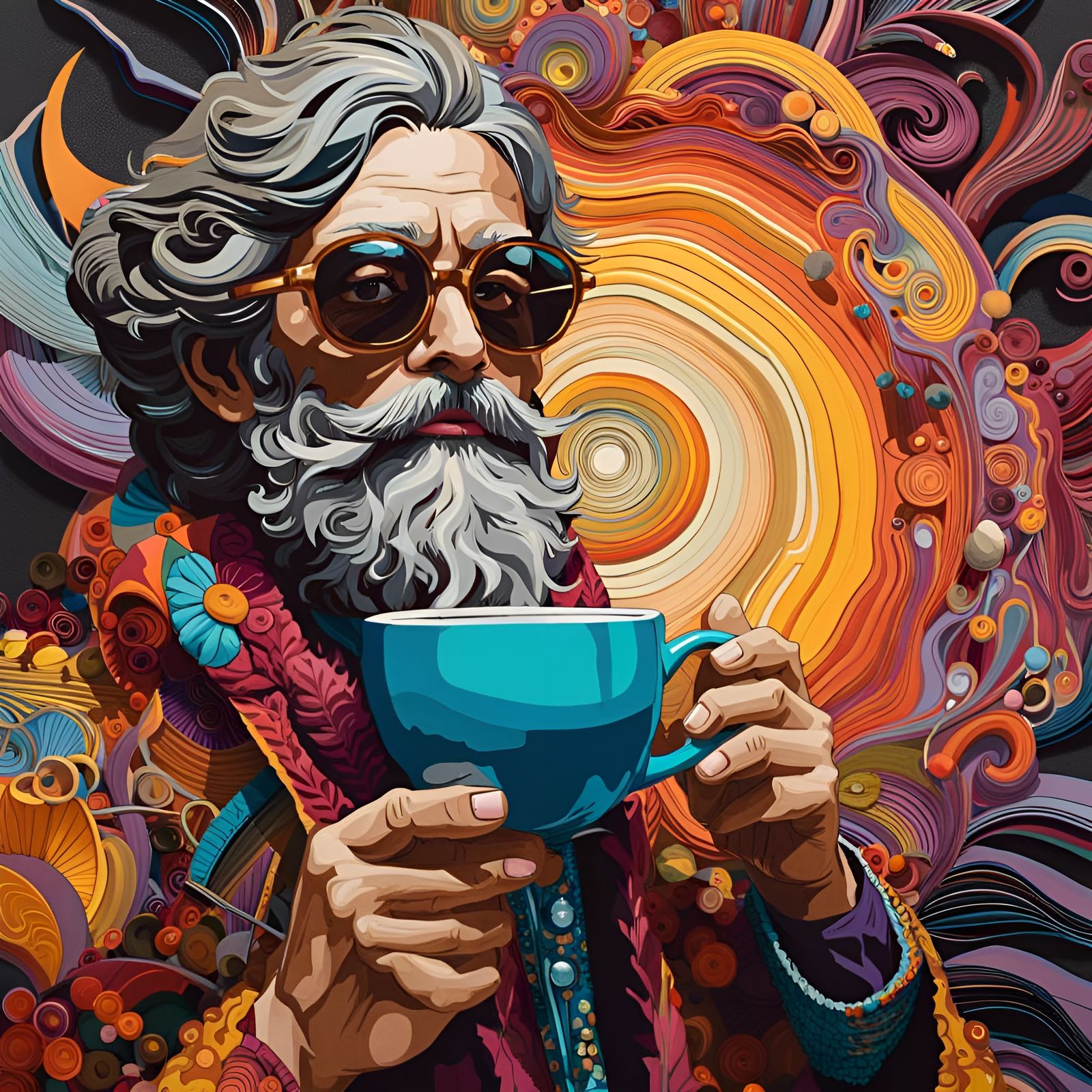 Psychedelic Coffee with Bespectacled Mage, Paper Art