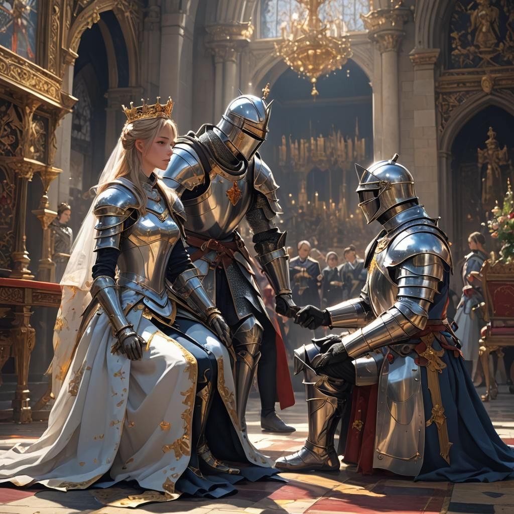 Elegant Knight Receives Royal Honor in Anime-Inspired Art