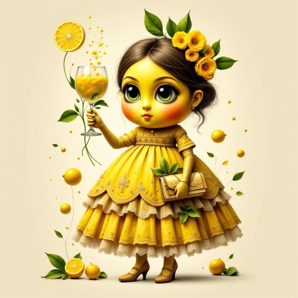 Surreal Lemon Princess in Whimsical Date Attire