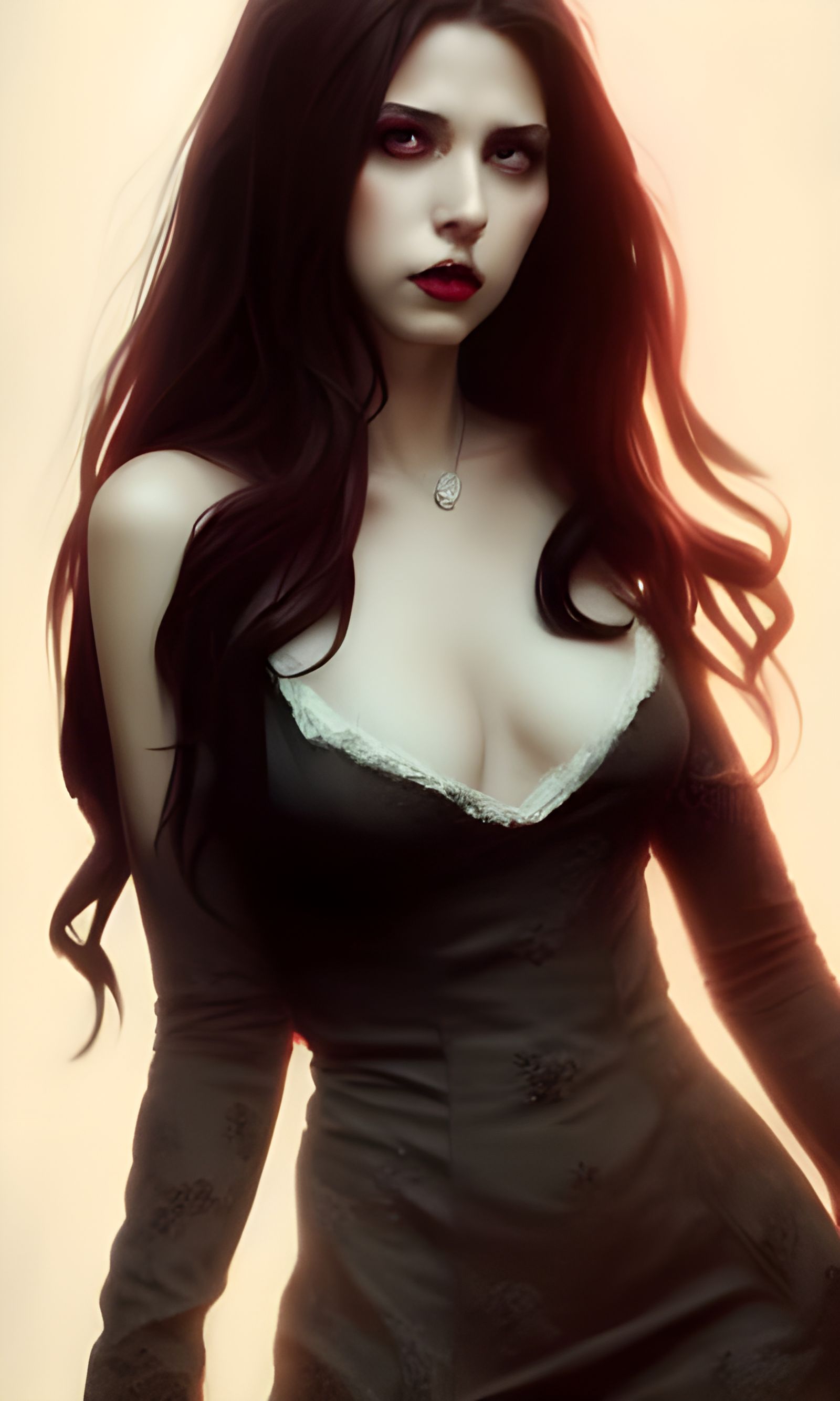 Elegant Brunette Vampire Portrait in Digital Illustration