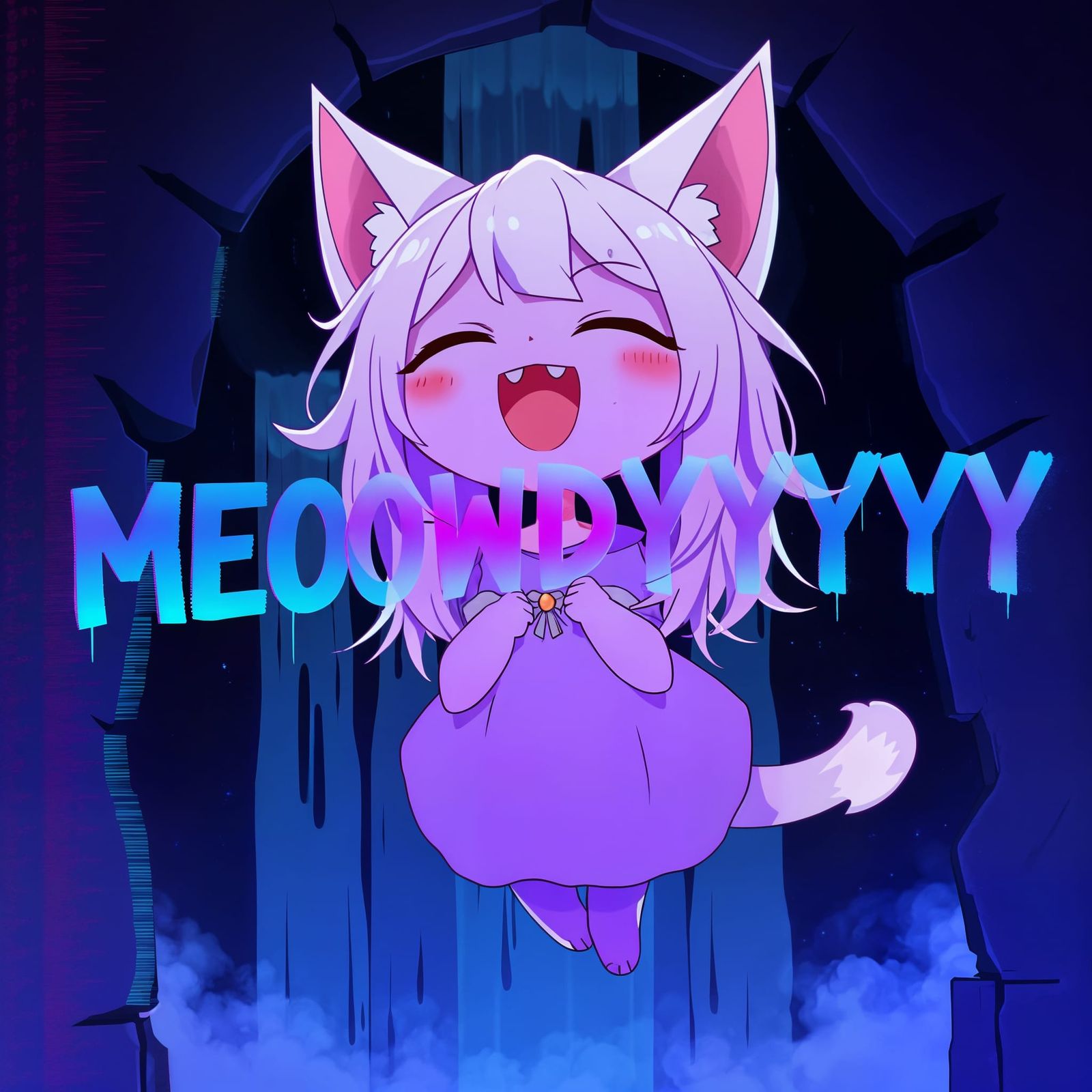 Spooky Ghost Fairy Catgirl in Synthwave Style