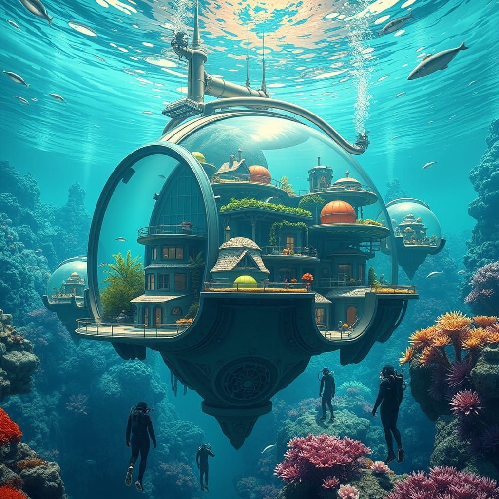 Underwater Metropolis in Hyperrealistic Futuristic Style