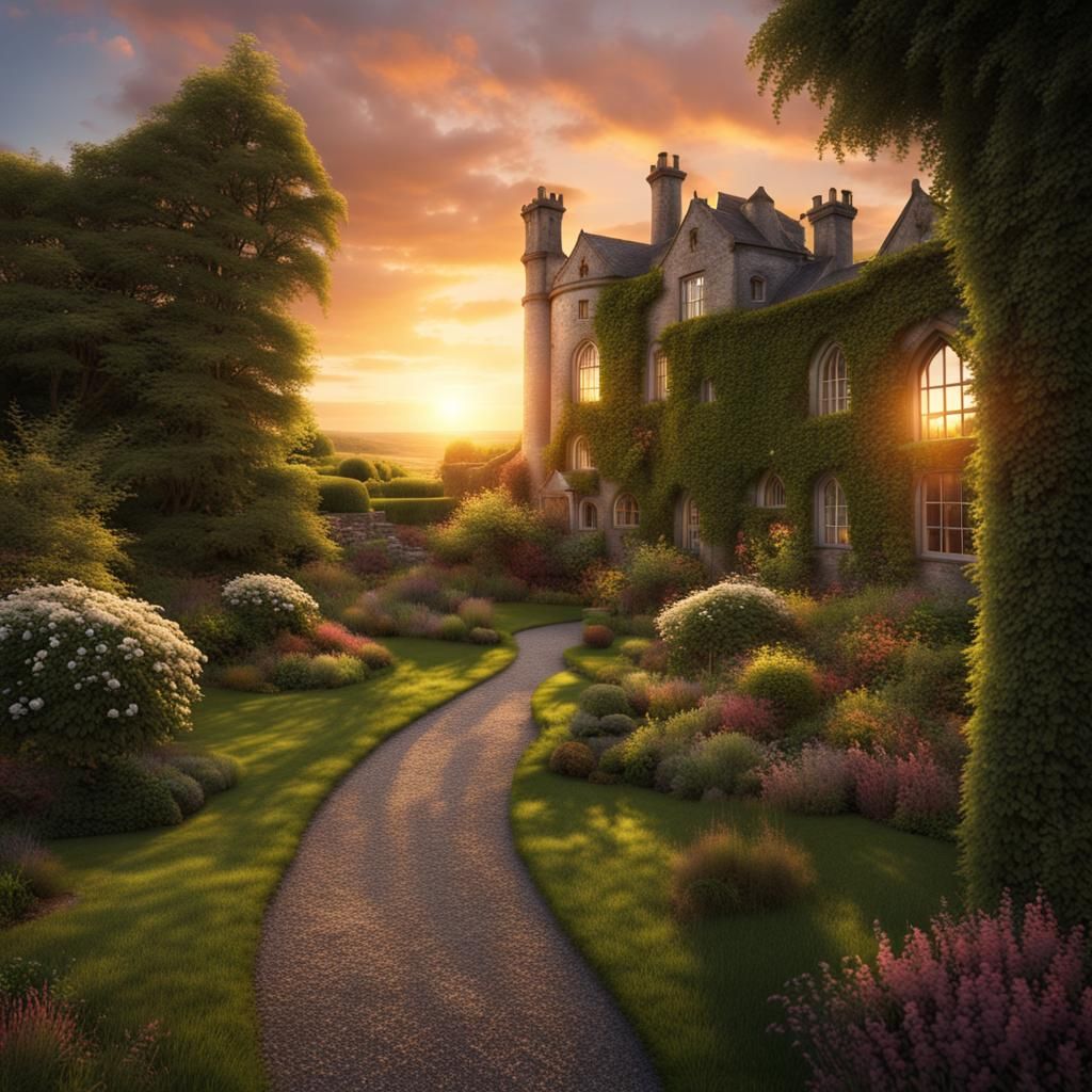 Enchanted Irish Garden at Summer Sunset