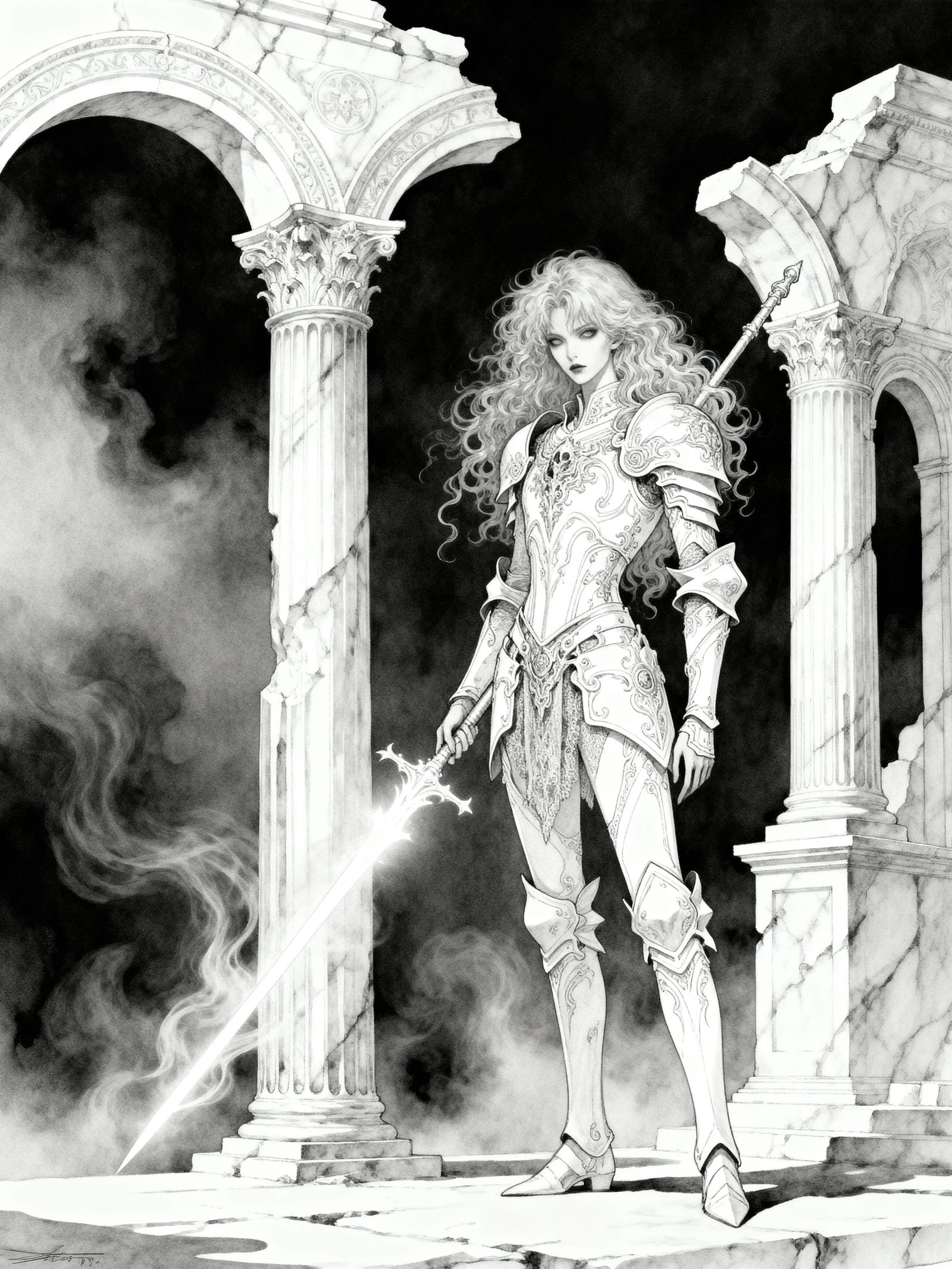 Elven King with Glowing Spear in Gothic Archway