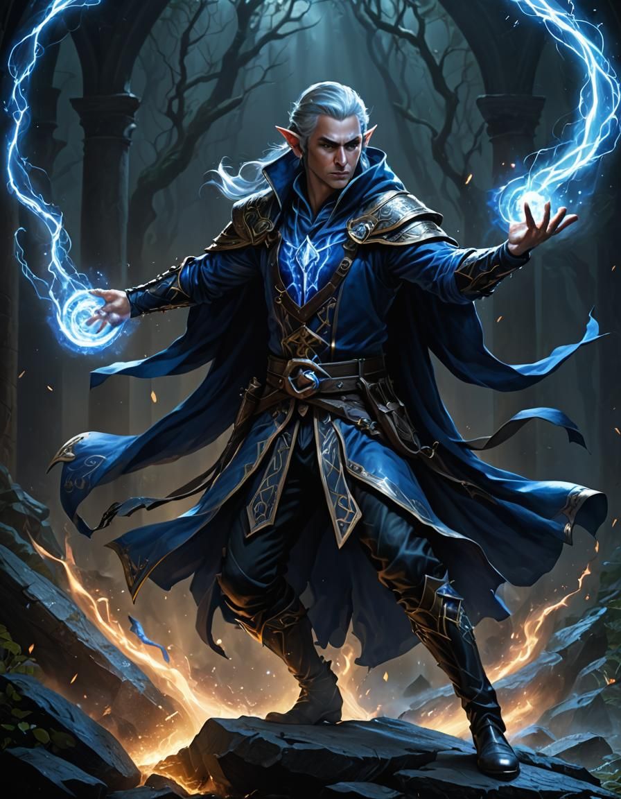 Male Elf Battle Wizard Casting a Spell