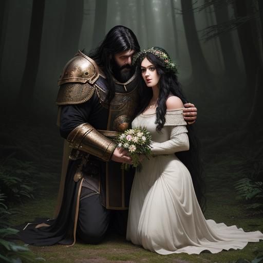 Medieval Lady Receives Homage in Pre-Raphaelite Style