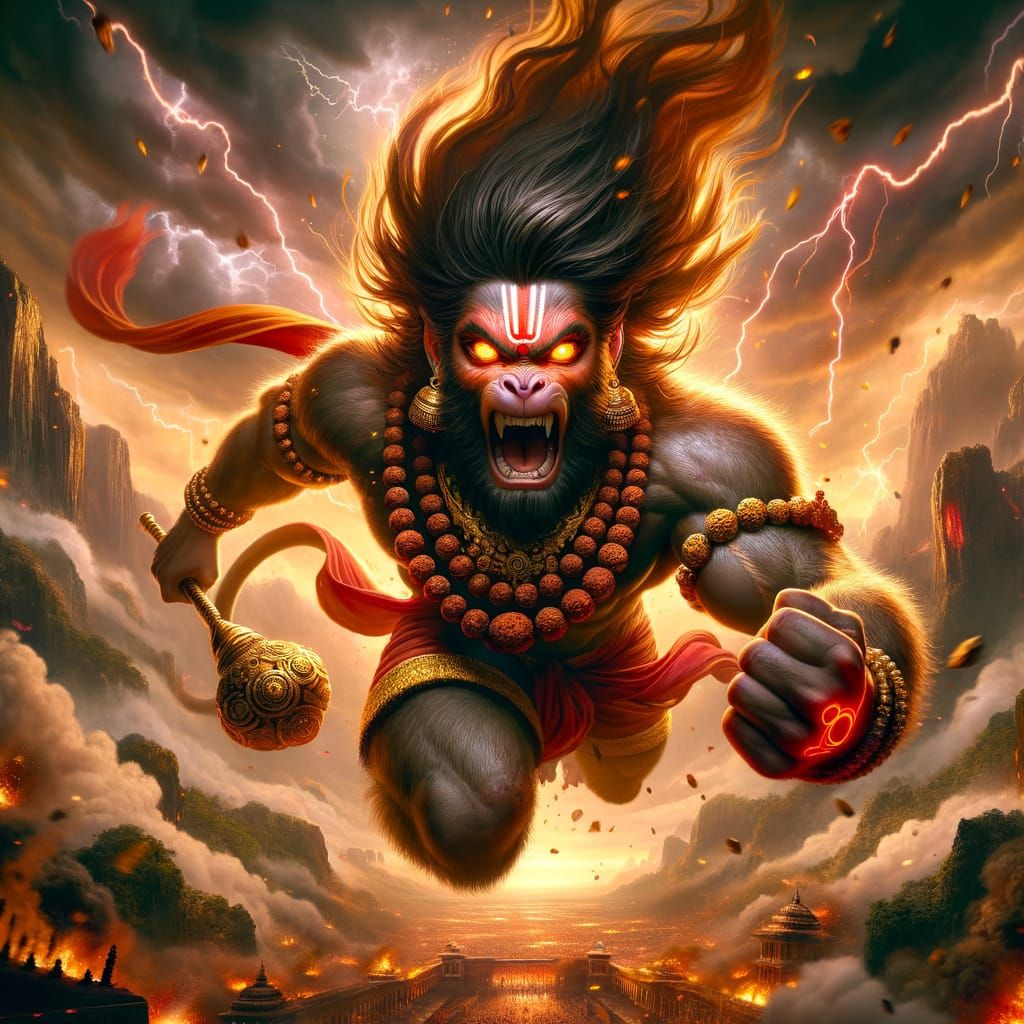 Lord Hanuman Unleashes Divine Fury in Golden Glory