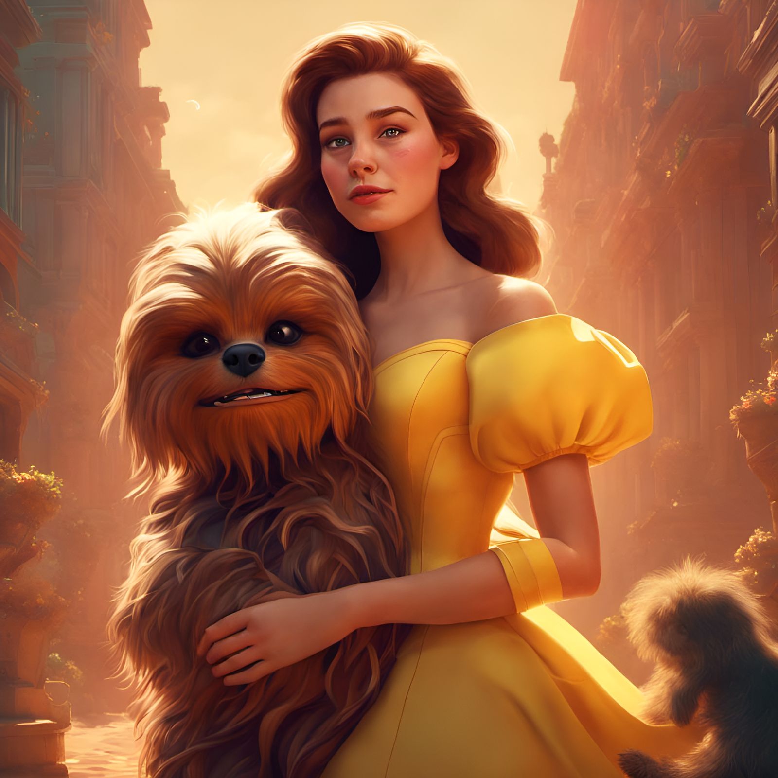 Belle and Chewbacca Portrait in Beeple Style