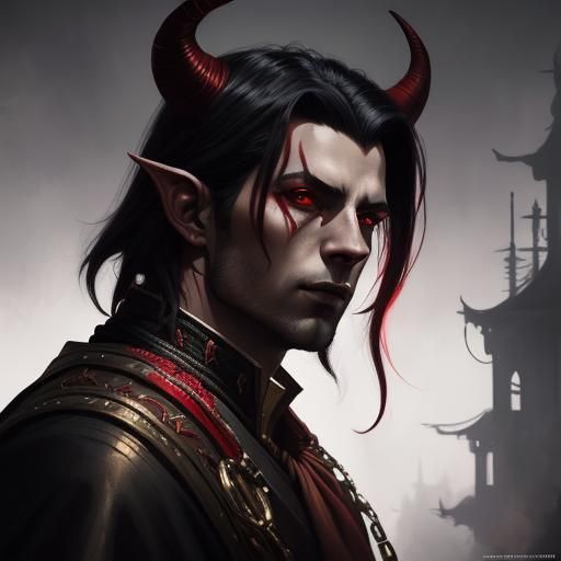 Tiefling Warlock Portrait in Dark Fantasy Style
