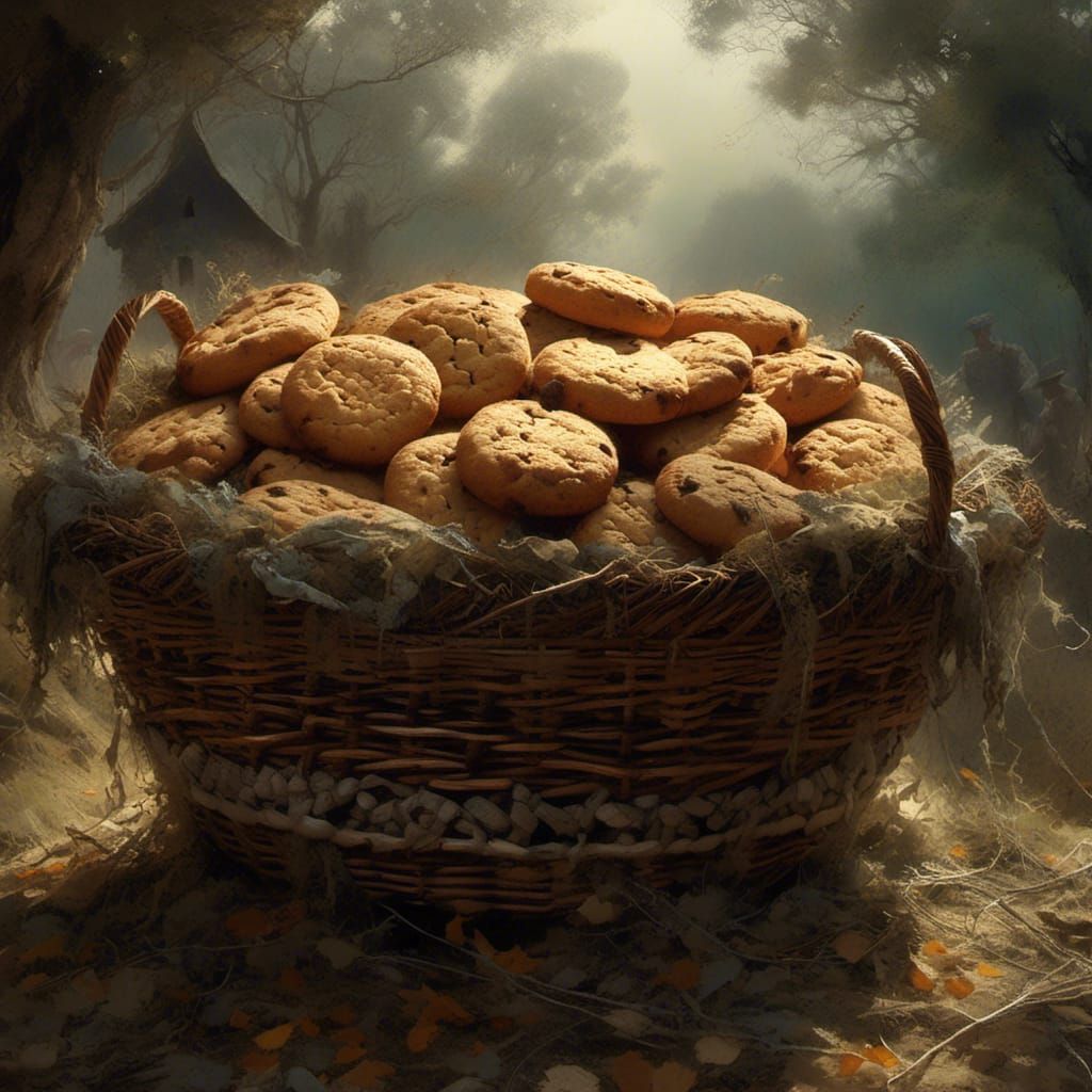 Wicker Basket of Cookies: Detailed Matte Painting