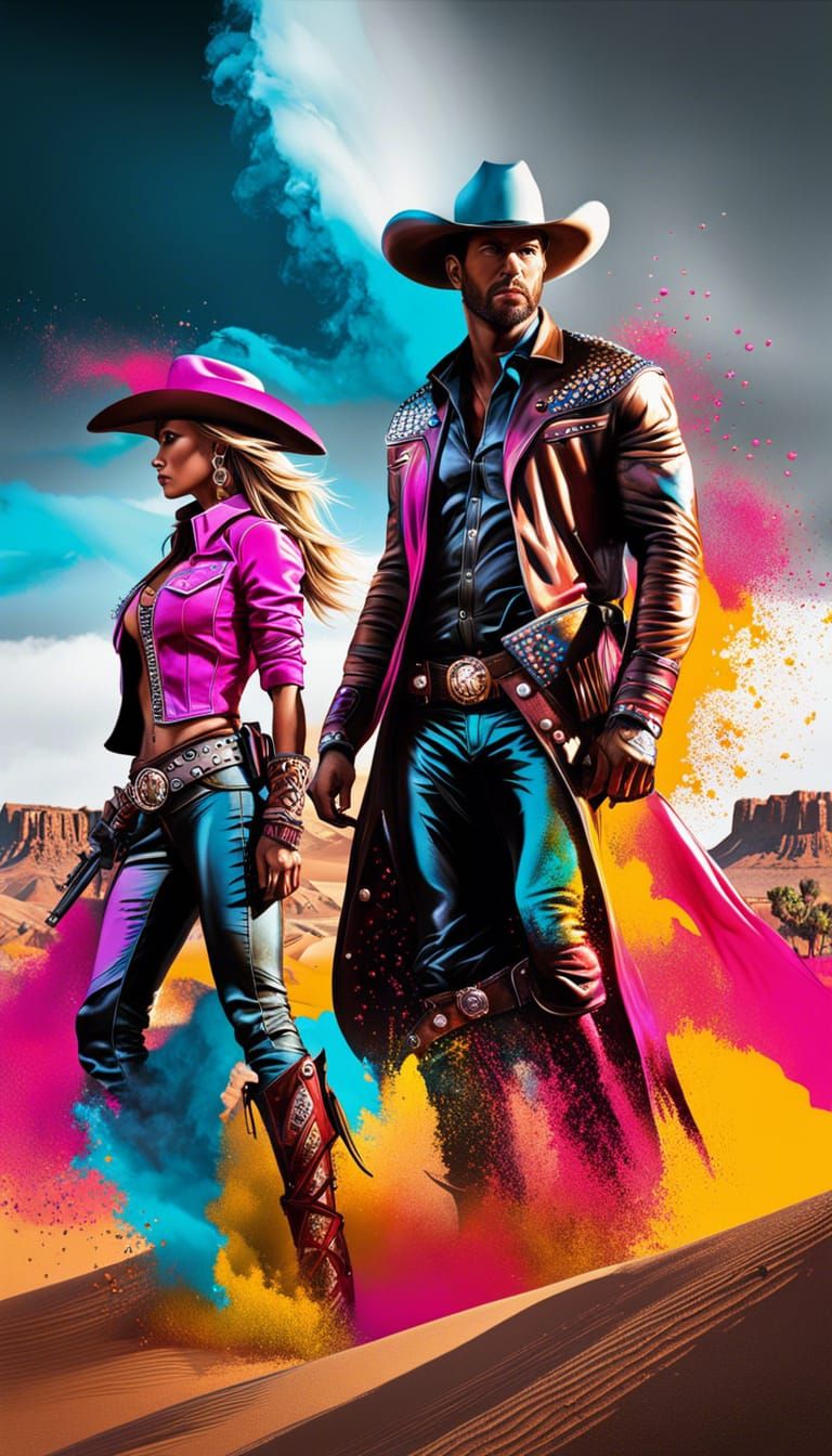 Dramatic Photograph of Cowboy and Cowgirl in Desert