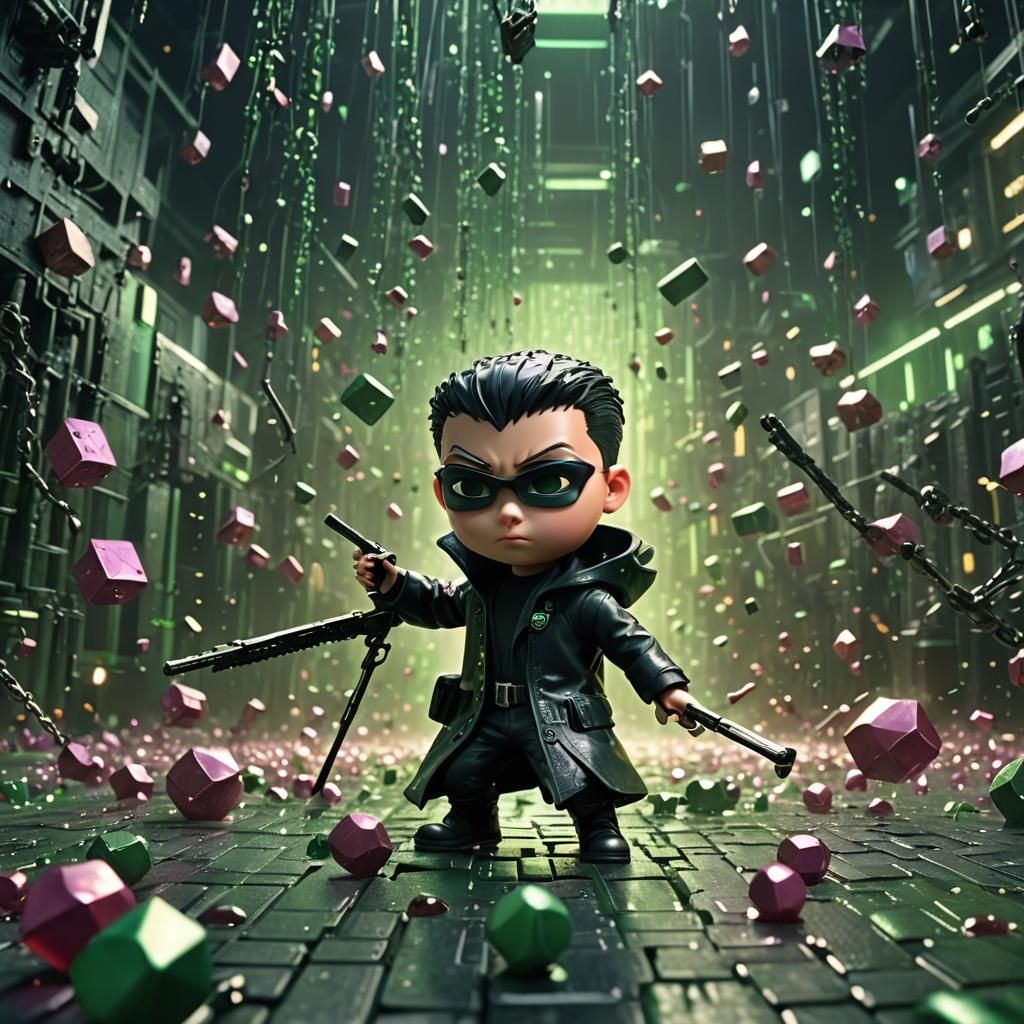 Cute Figure Channels Neo in Matrix, Digital Art