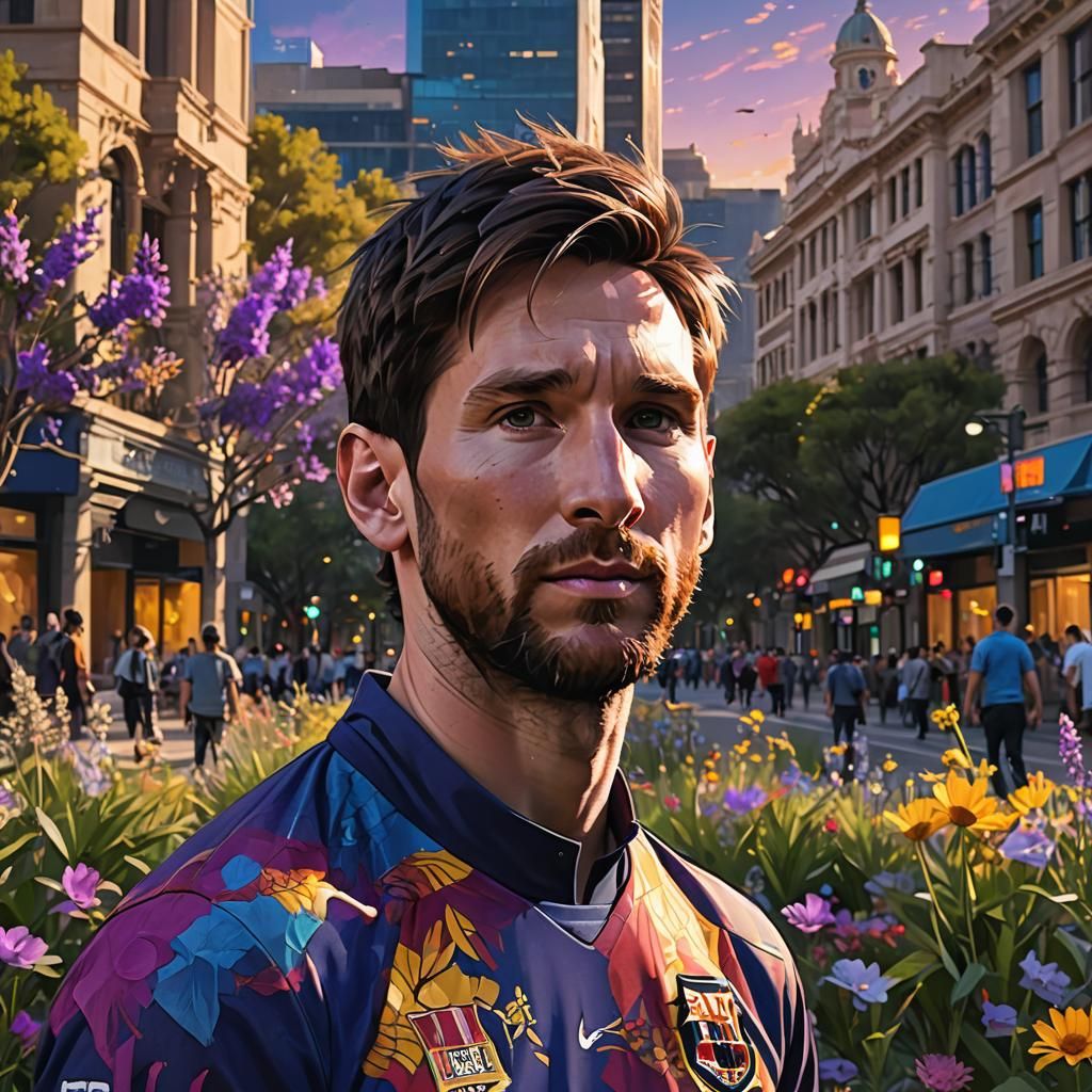 Lionel Messi Amidst Australian Wildflowers at Dusk